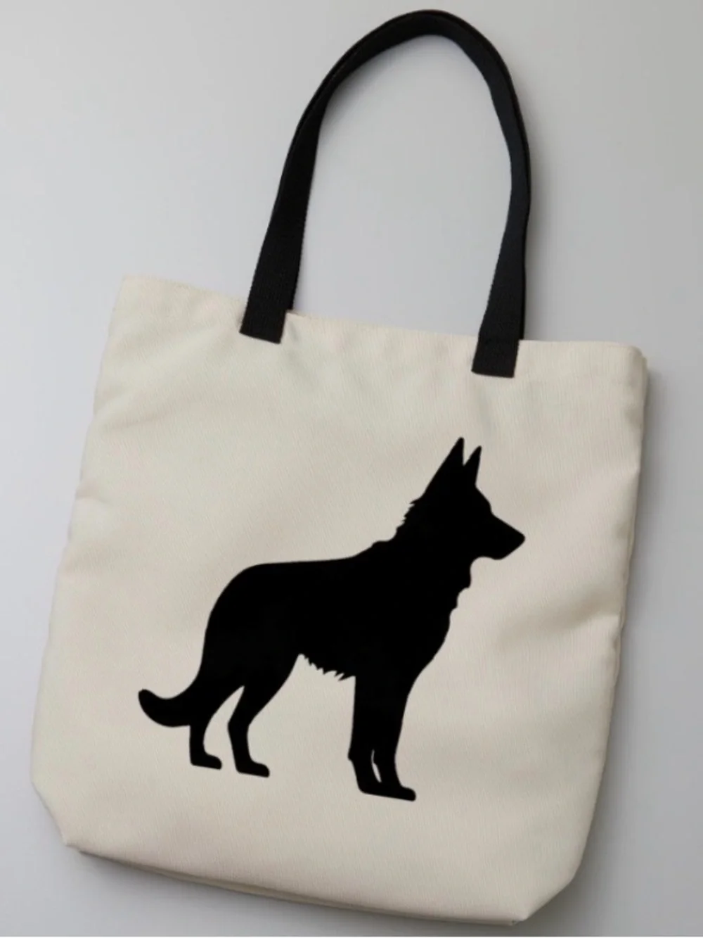 German shepherd Dog Silhouette Tote Bag - Black on Cream 19 in x 14 in